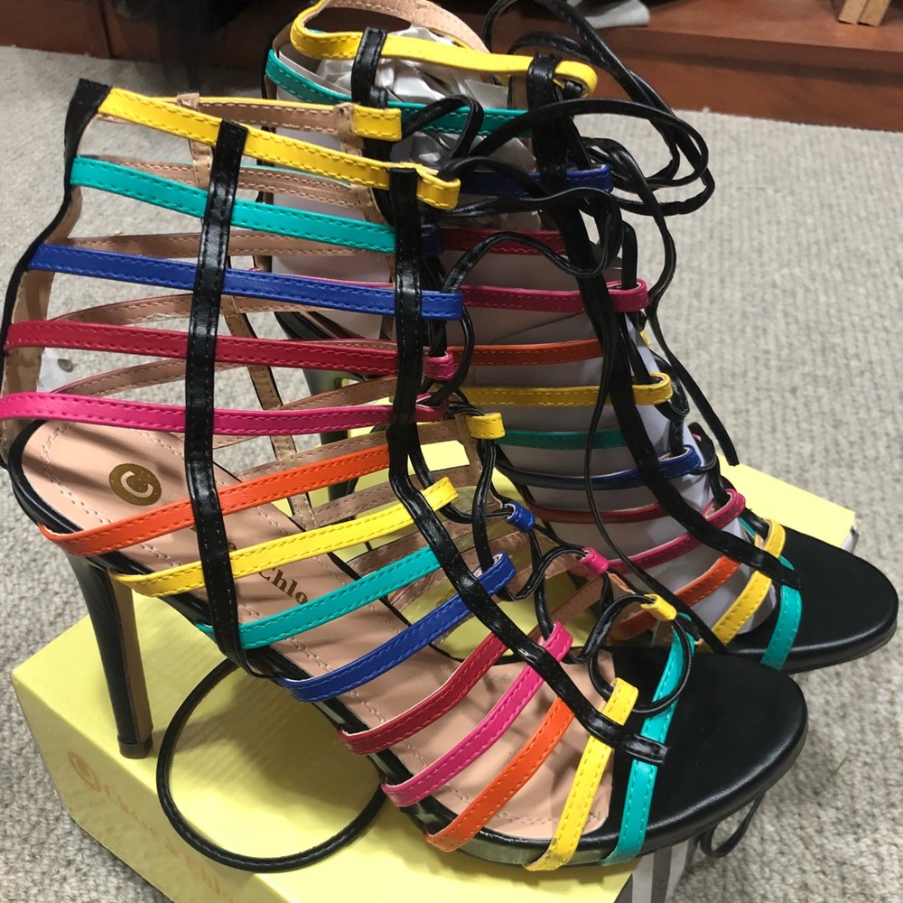 Chase & Chloe Strappy Rainbow Sandals Heels 11